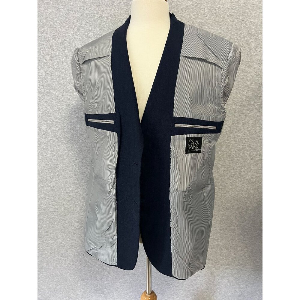 Jos A Bank Navy Sport Jacket Blazer Mens 43‎ Regular Classic Linen Wool Blend - Picture 3 of 16
